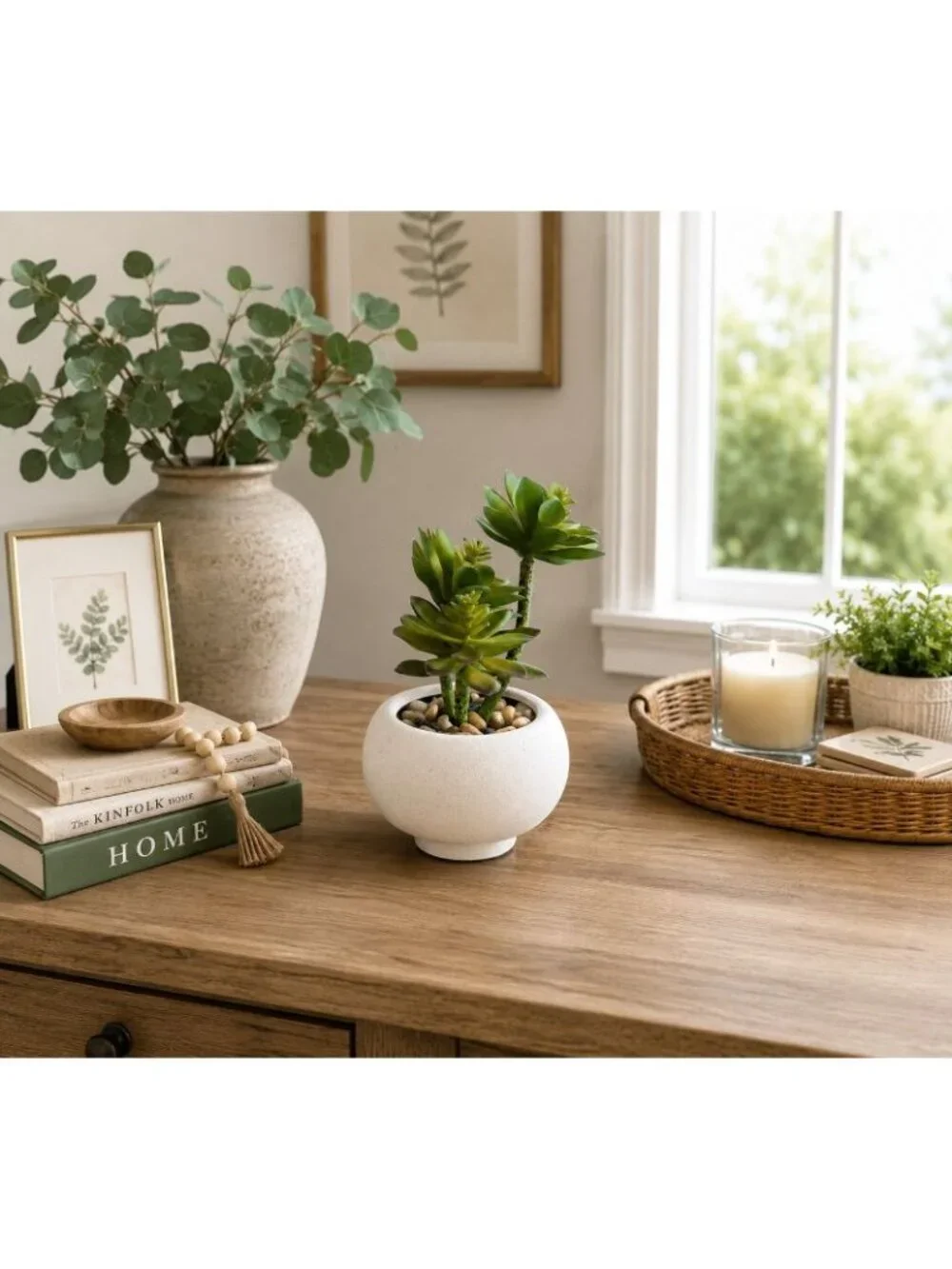 New Artificial Succulent In White Pot Desk Tabletop Fake Plant Room Home Decor